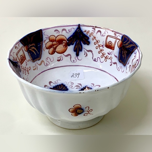 19th Century Vintage Gaudy Welsh Scalloped Buckle Pattern Footed Lusterware Bowl - Picture 4 of 16